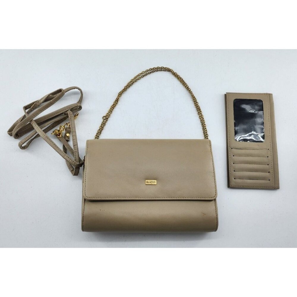 Vtg Buxton Clutch Leather Crossbody Sling Purse Card Holder Travel 90s Beige